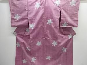 アンティーク　花模様織り出し手織り節紬着物